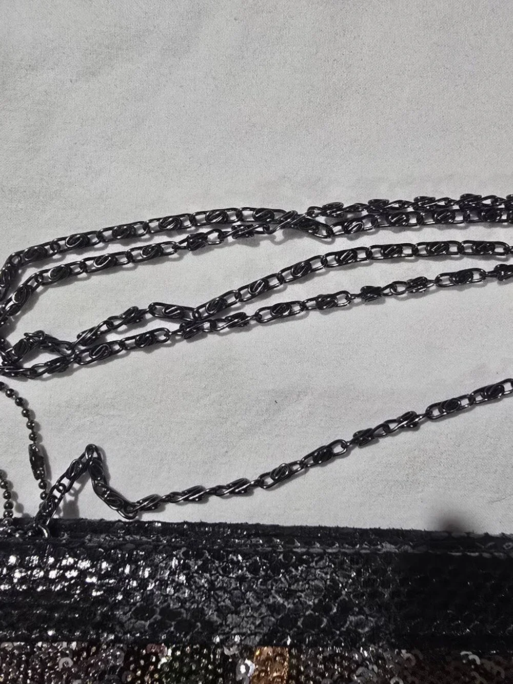 Big Buddha Santa Barbara Black Sequin Faux Snakeskin Evening Clutch Chain Strap